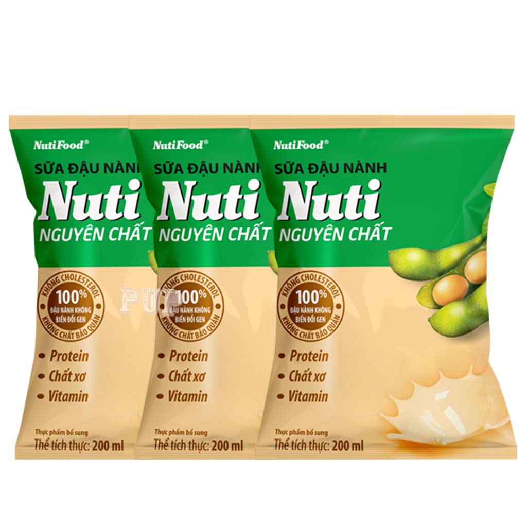 3 Bịch Sữa Đậu Nành Nuti Nguyên Chất 200ml