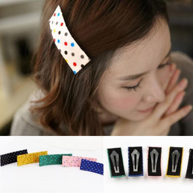 Kẹp tóc vải BB họa tiết chấm bi phong cách Hàn Quốc cho nữ