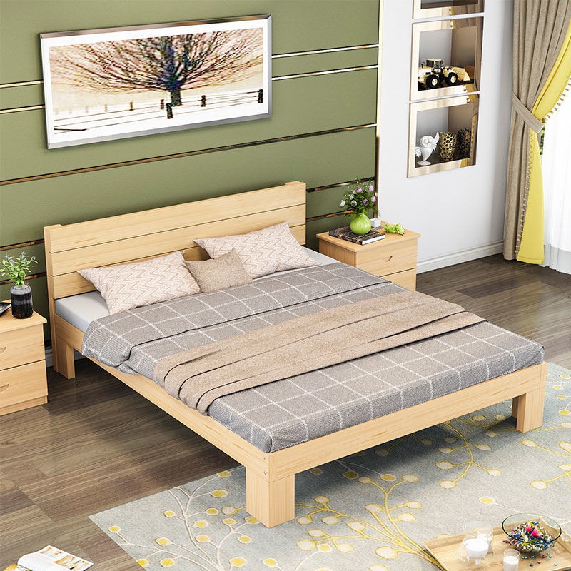 Giường gỗ đơn giản chắc chắn 1,8 mét đôi thông tiết kiệm 1,5 cho thuê tại nhà phòng ngủ chính người lớn