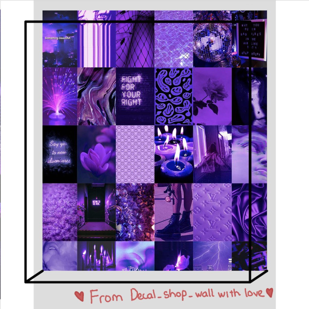 Wall Collage decal keo sẵng, bền màu dán tường trang trí decor phòng ngủ - theme Tím neon
