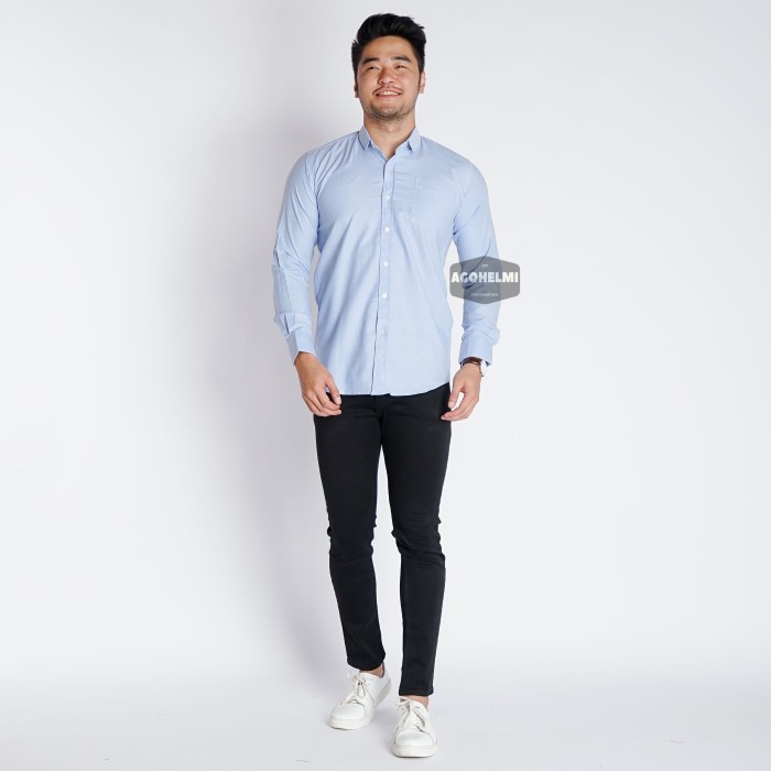Áo Sơ Mi Oxford Tay Dài Màu Xanh Dương Nhạt Mềm Mại Cho Nam