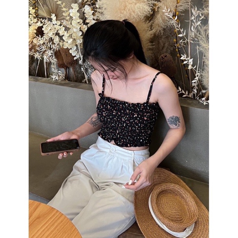 ÁO HAI DÂY CROPTOP HOA NHÍ NHÚN BÈO XINH XẮN DỄ THƯƠNG CRT50