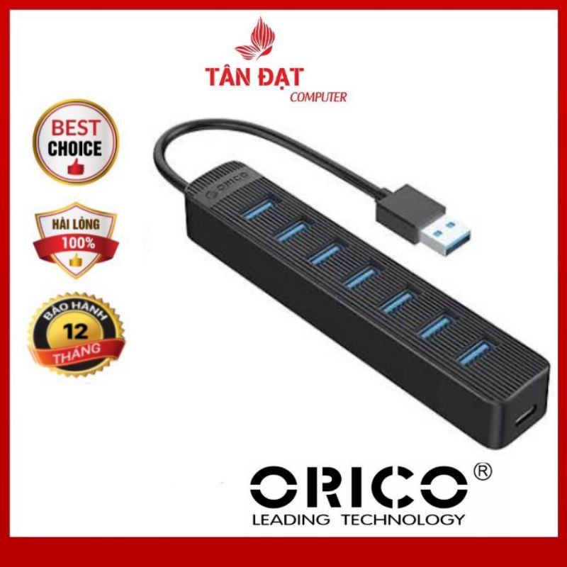 Bộ Chia USB 3.0 7 Cổng ORICO TWU3-7A - HUB USB 7-Port Hàng Chính Hãng