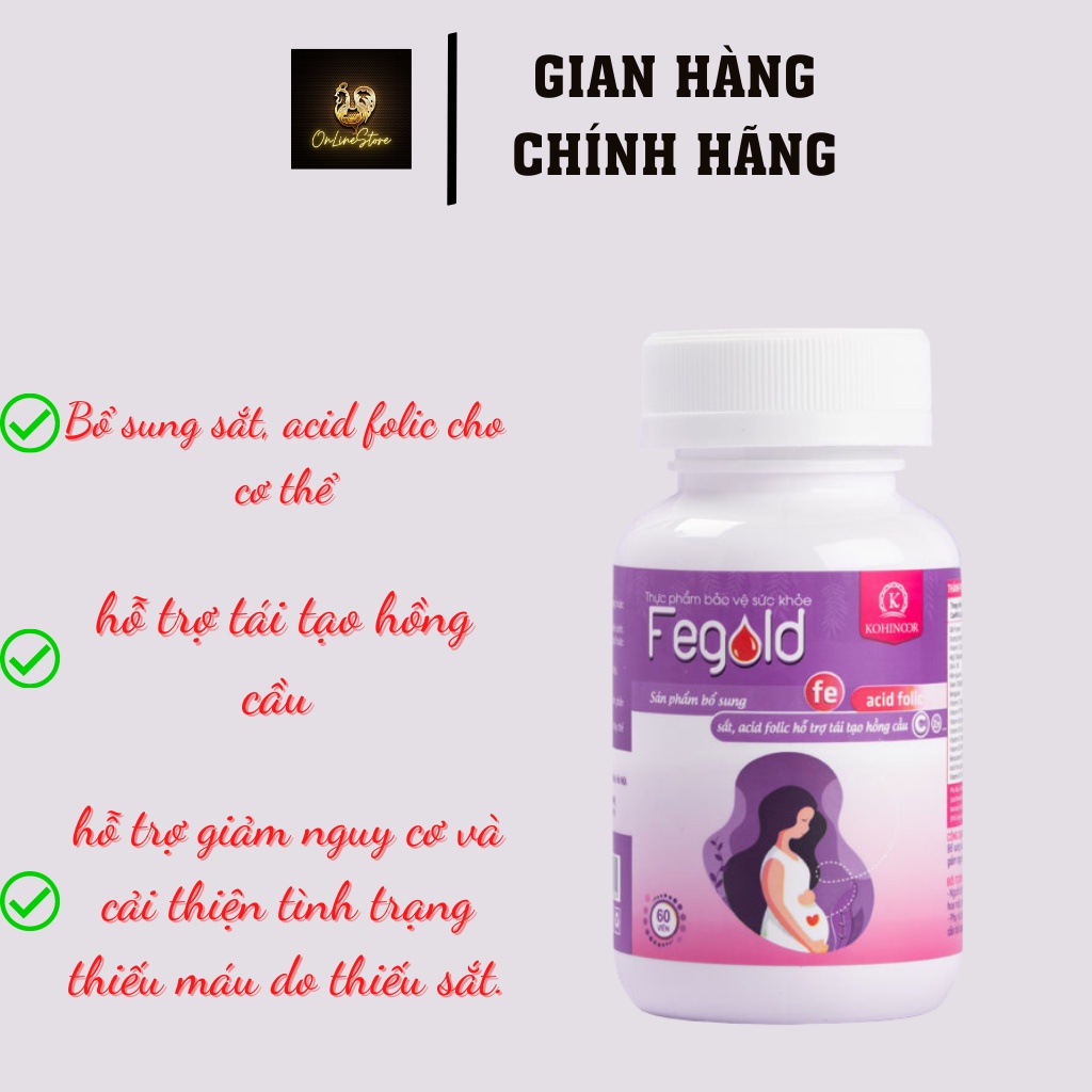 Fegold Kohinoor Star bổ sung sắt, acid folic hỗ trợ tái tạo hồng cầu (Cho mẹ bầu, người thiếu máu)