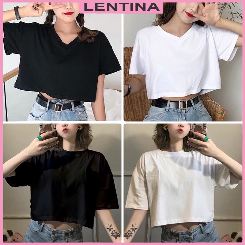 Áo thun croptop nữ from rộng tay ngắn cổ tròn và cổ tim dáng suông đẹp trẻ trung phong cách