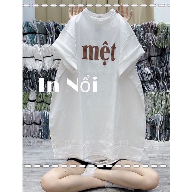 Áo phông unisex chữ MỆT basic form rộng tay lỡ dành cho nam nữ