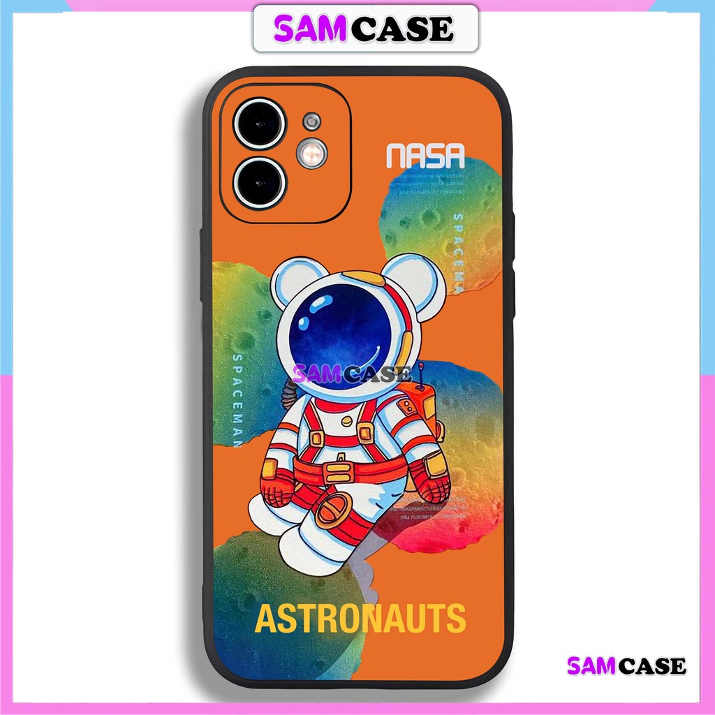 Ốp lưng iPhone Phi hành gia Cute cạnh viền vuông silicon mềm dẻo cho iphone 6/6s/7/8/X/XS/XR/11/12/13/14 Pro Plus Max