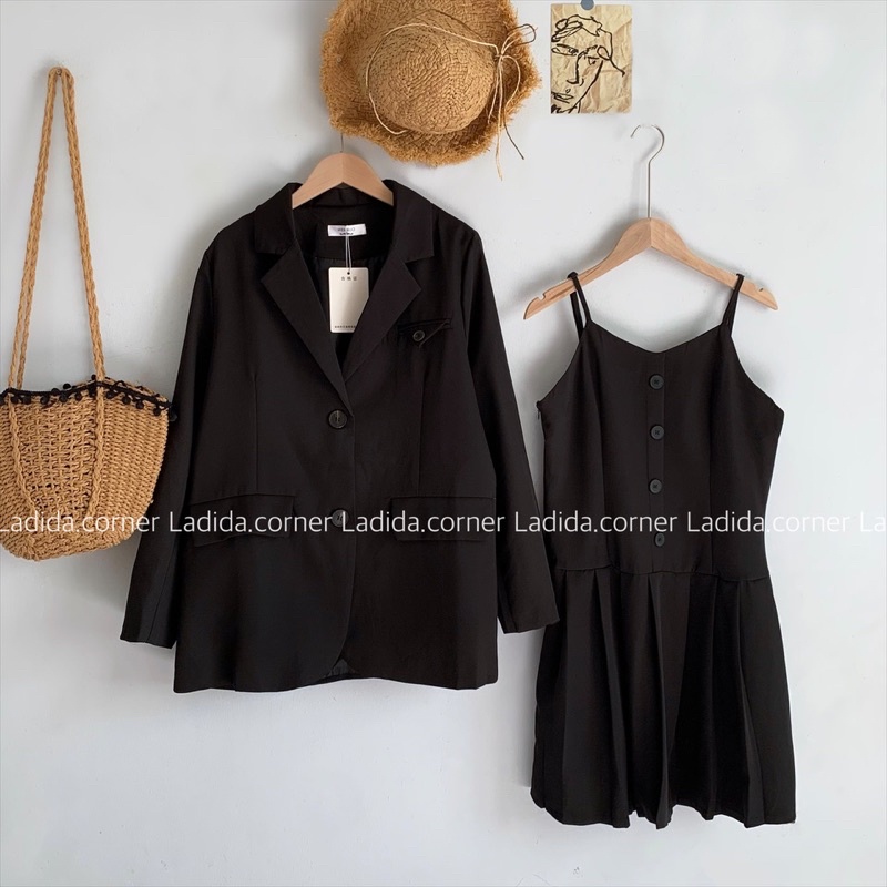 Set Áo váy Áo vest kèm váy 2 dây xếp ly phong cách ulzzang Hàn quốc | BigBuy360 - bigbuy360.vn