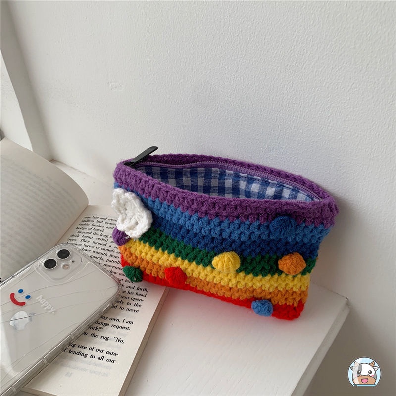 Túi Xách Nữ Đan Len Màu Cầu Vồng Thời Trang Hàn Quốc