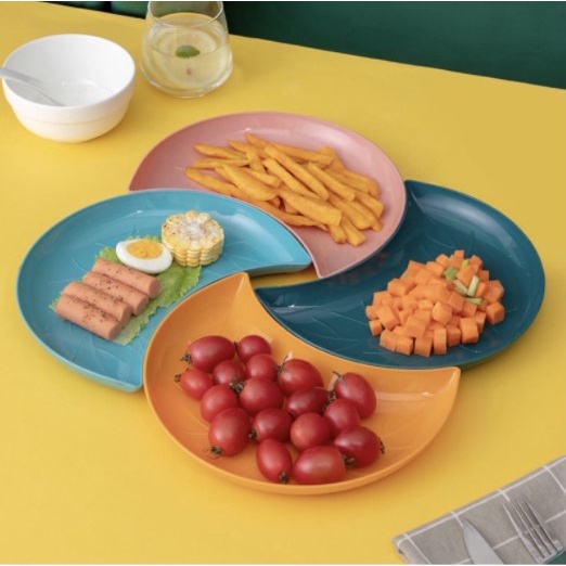Bộ đĩa bán nguyệt 5 chiếc bày biện đồ ăn, hoa quả, bánh kẹo (ảnh thật
