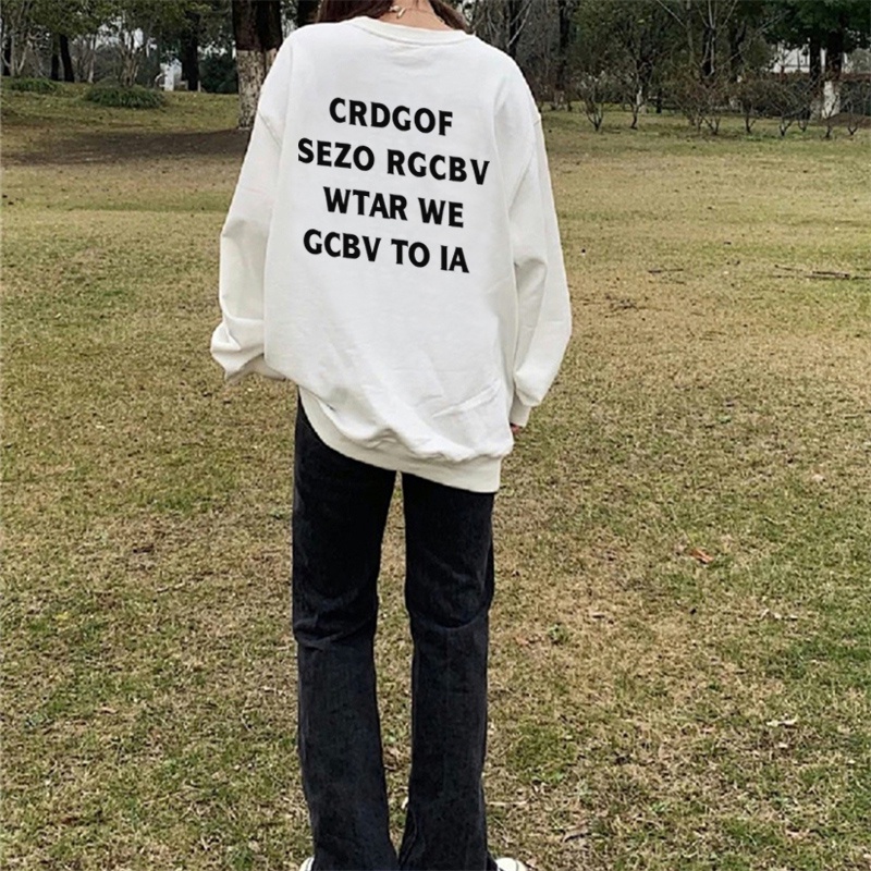 Áo sweater SELVZE cổ tròn dáng rộng in họa tiết phong cách retro đường phố thời trang cá tính cho nữ