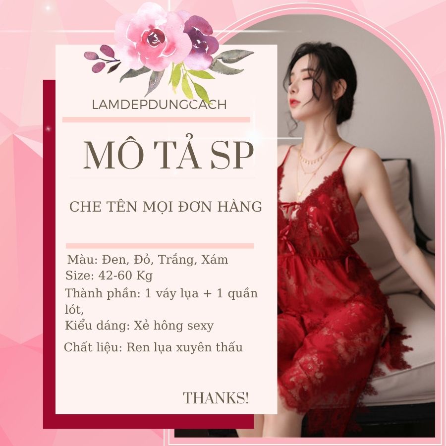 Váy ngủ sexy, đầm ngủ 2 dây ren cho nữ quyến rũ gợi cảm hở lưng khiêu gợi MS XEHONG