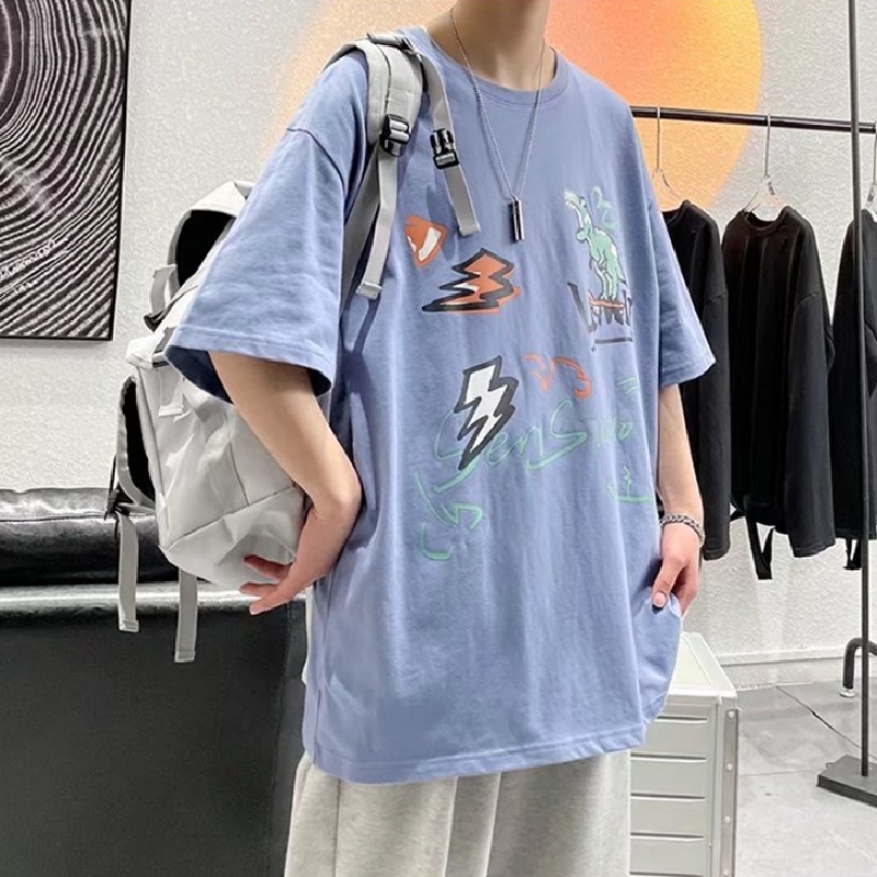 Áo Thun Tay Ngắn Dáng Rộng In Họa Tiết Hoạt Hình Phong Cách Hip Hop Thời Trang Mùa Hè Cho Nam size M-8XL