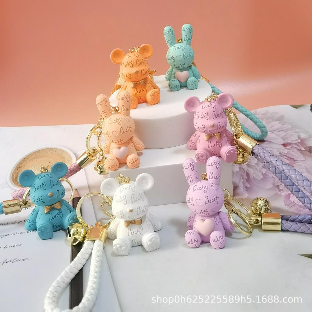 Móc khóa thỏ lucky may mắn trái tim siêu dễ thương treo balo túi xách thời trang Hàn Quốc