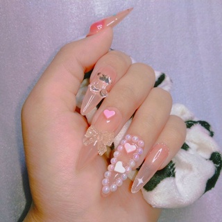 Móng úp Nailbox màu hồng trong trẻo mix charm