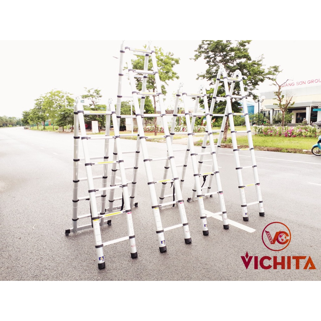 THANG NHÔM RÚT VICHITA 5.6M ( 2M8 + 2M8 ) NHẬT BẢN - BH 2 NĂM [Tặng 2 Chốt Thang]