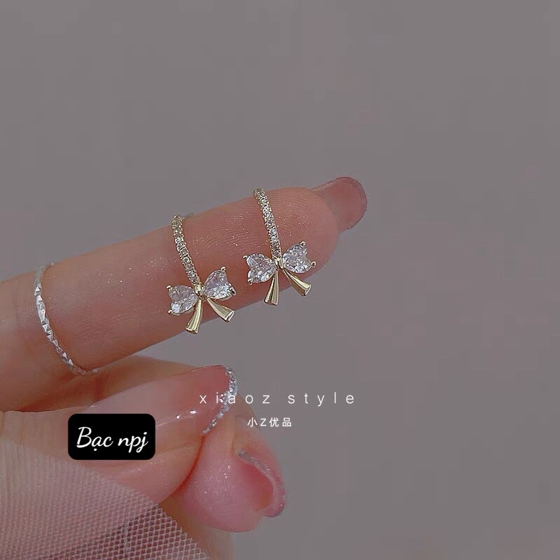Bông tai nơ BNP tiểu thư cách điệu xinh xắn,Bạc ta