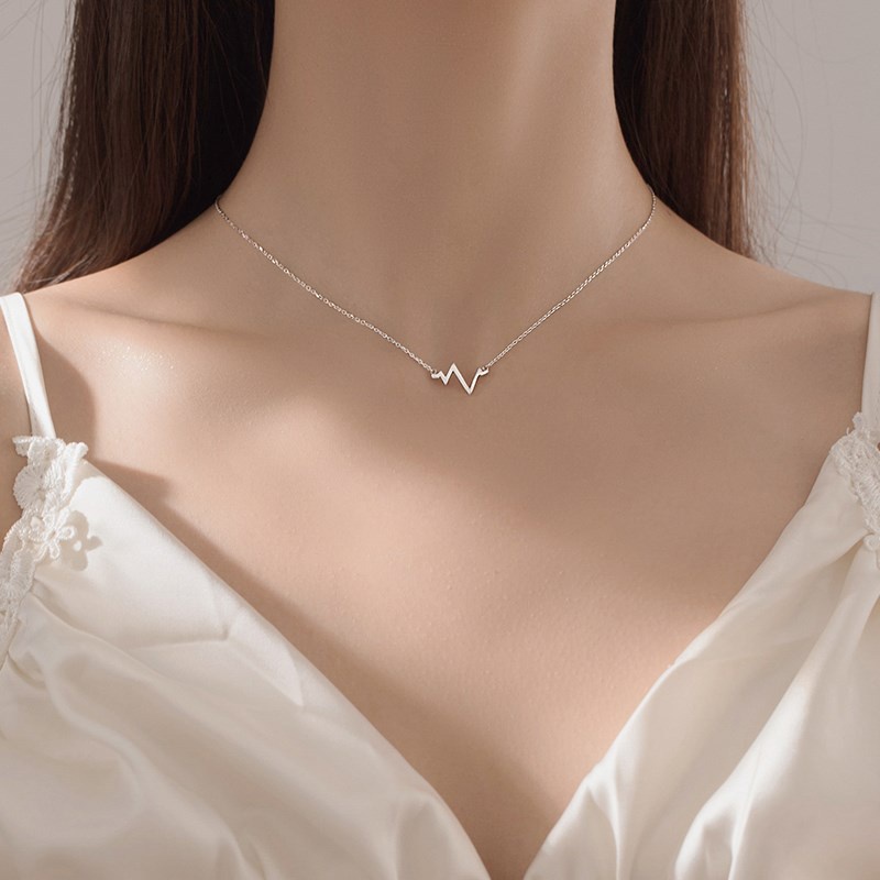 Vòng cổ Bạc 925 Mặt Nhịp Tim Đính Đá Pha Lê Thời Trang