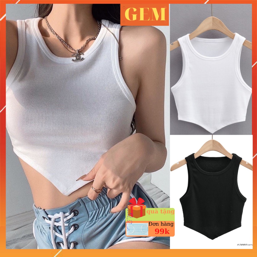 Áo croptop ba lỗ trơn vạt nhọn chất thun gân , croptop nữ 3 lỗ sát nách