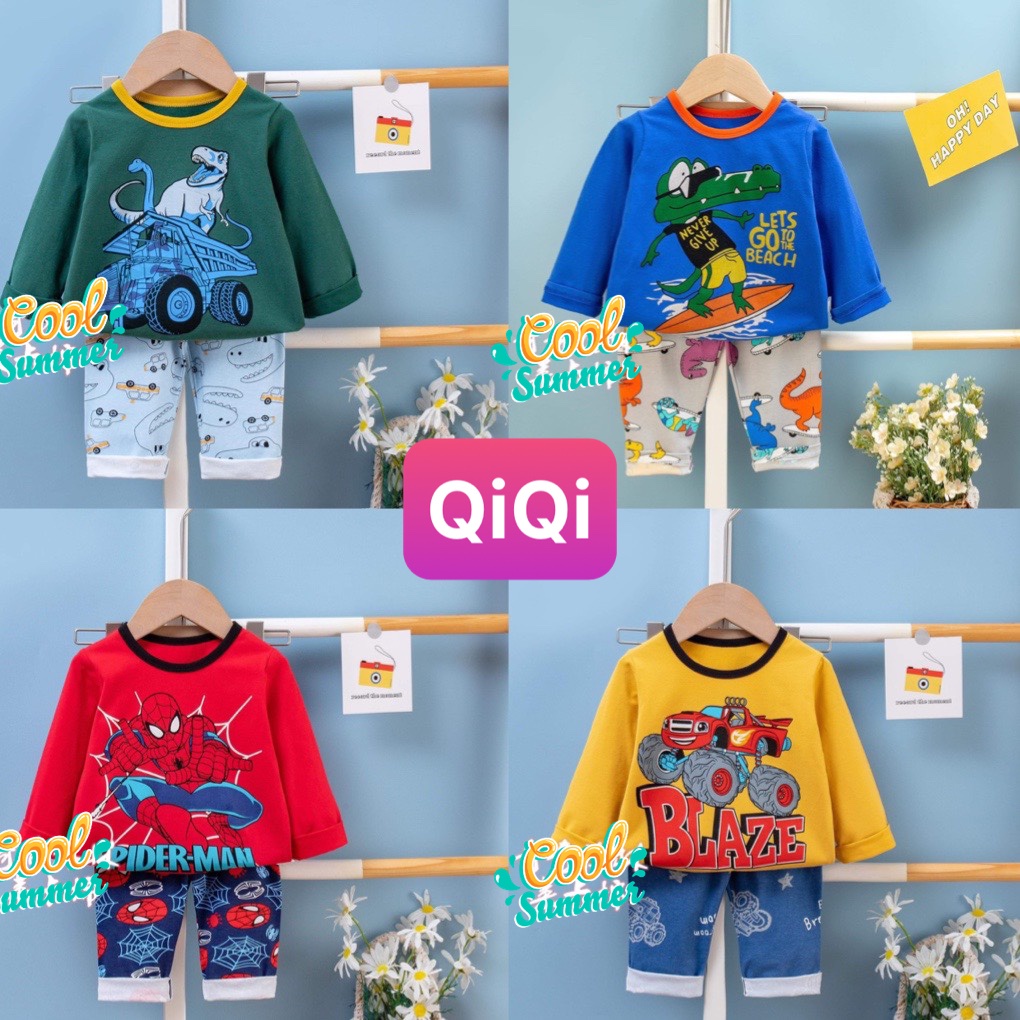 Đồ bộ bé trai quảng châu xuất hàn QIQI Quần áo trẻ em chất thun cotton cho bé trai từ 26-36kg