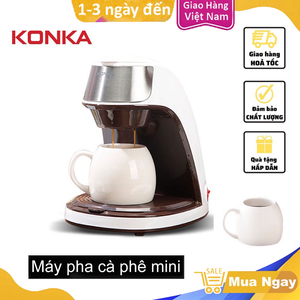 [CHÍNH HÃNG] Máy Pha Cafe Cà Phê Tự Động Mini Tặng Cốc Sứ Và Muỗng KONKA KCF-CS2, Nhỏ Gọn Tiện Lợi Sang Trọng