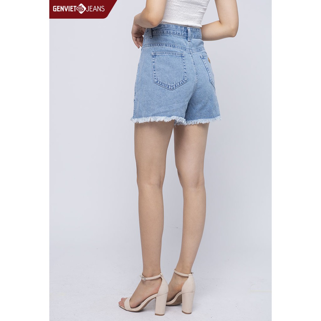 XQ424J1249 - Quần Short GENVIET Jeans Nữ Phối Xước