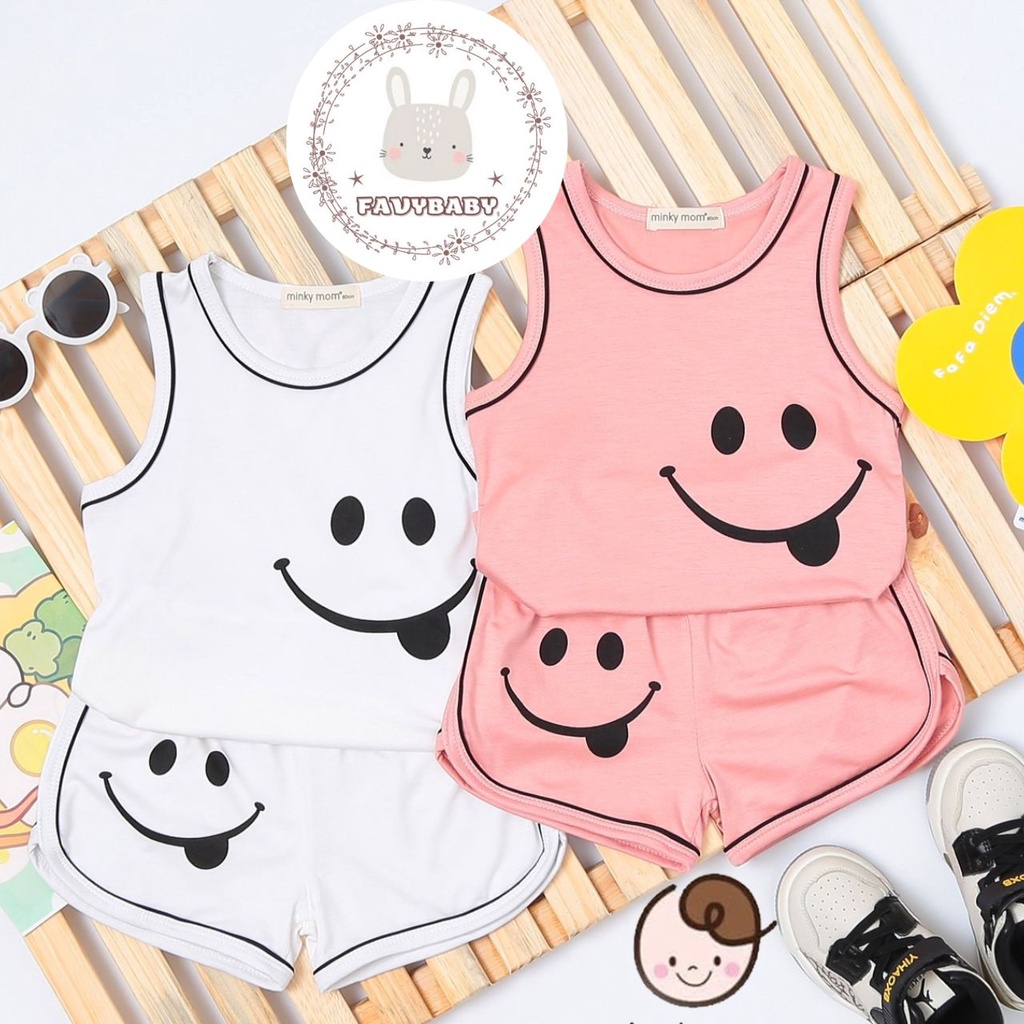 Đồ Bộ MINKY MOM Chính Hãng Bé Trai Bé Gái Ba Lỗ Quần Cộc Thun Lạnh Hình Mặt Cười Cute Trẻ Em 0 1 2 3 4 5 Tuổi-Favybaby