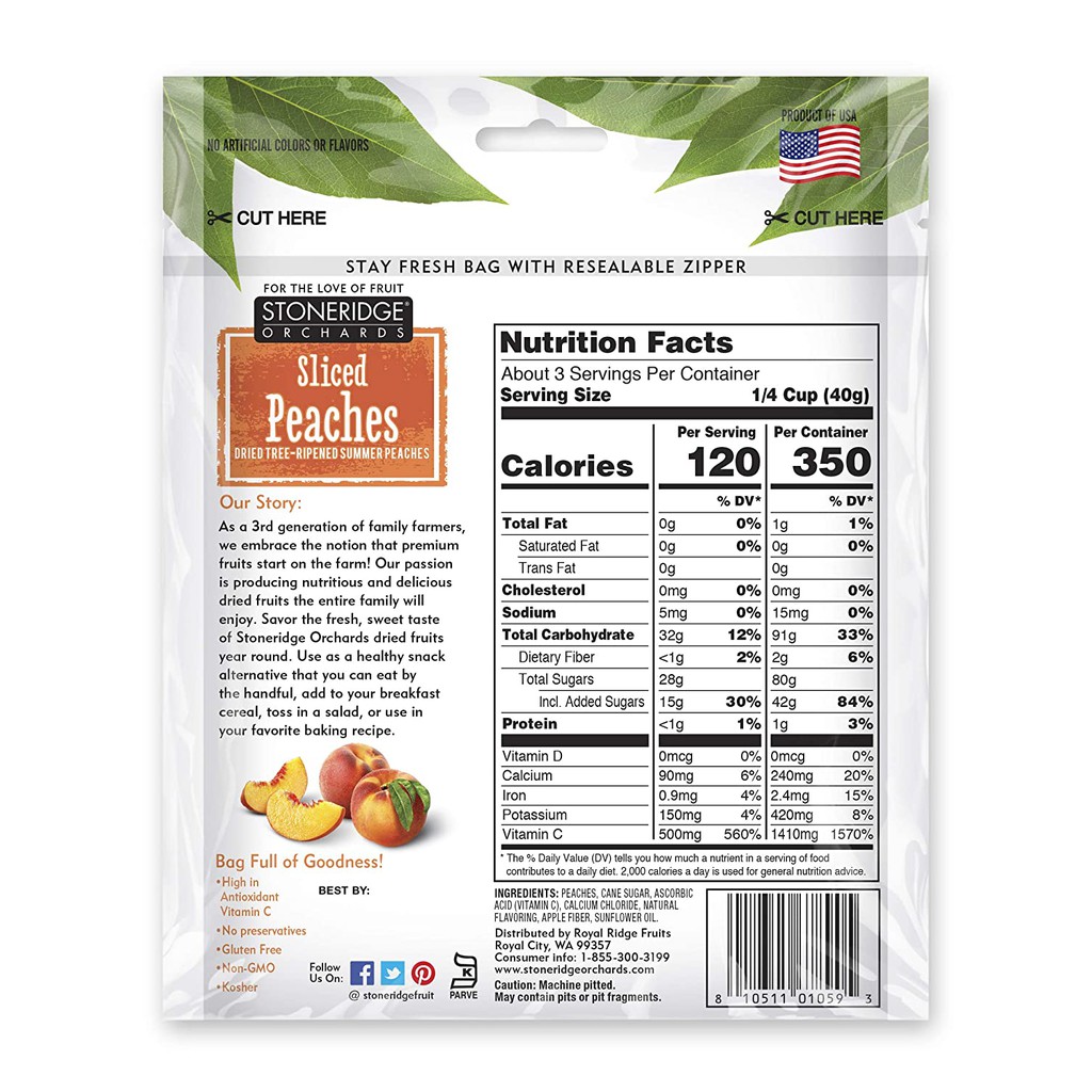 Trái Đào Sấy Khô Stoneridge Orchards (113g)