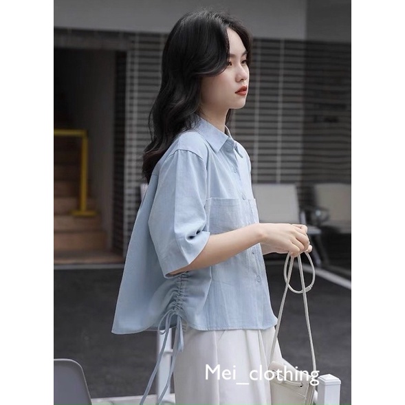 Áo Croptop 2 túi ngực có dây rút eo dễ thương