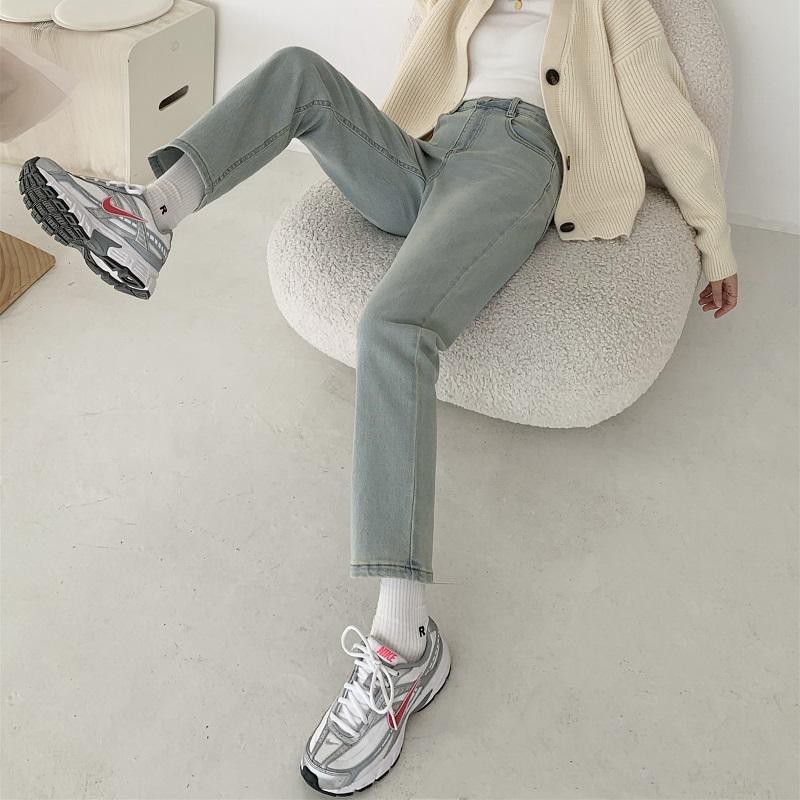 Quần jeans dài ống đứng có thắt lưng thời trang âu mỹ mới dành cho nữ