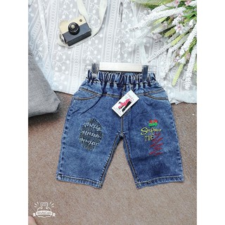 Quần short jean bé trai phối rách, quần bò ngố cho bé trai hàng VNXK 13-18kg