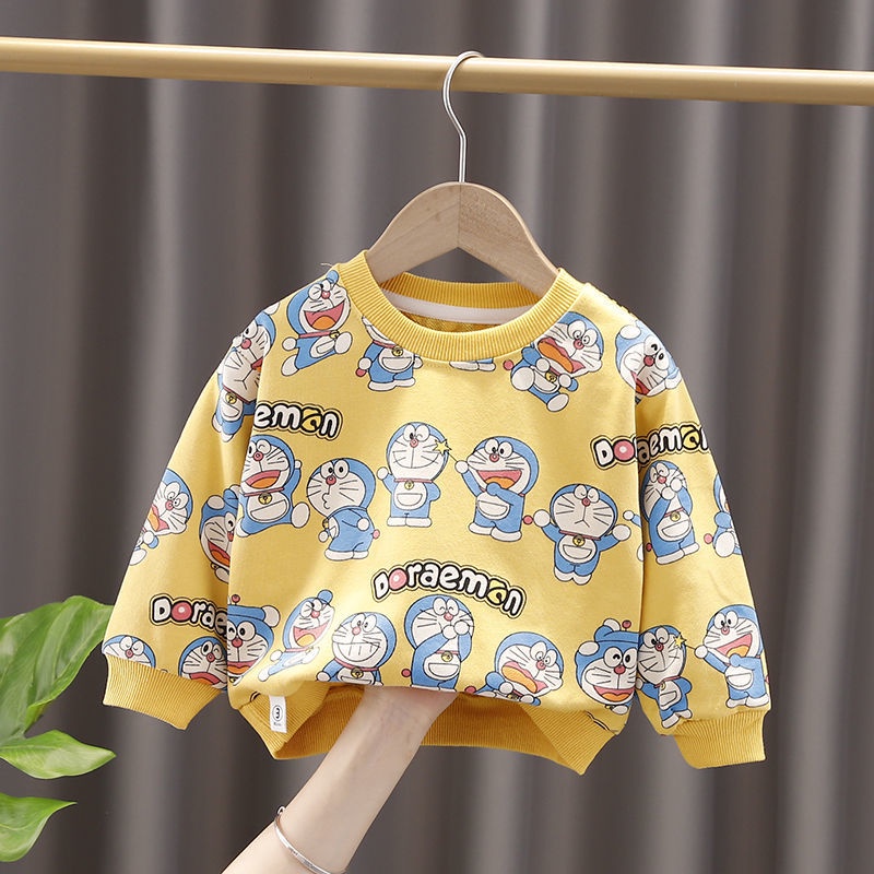 Áo thun tay dài vải cotton in hoạt hình Doraemon dễ thương cho bé trai