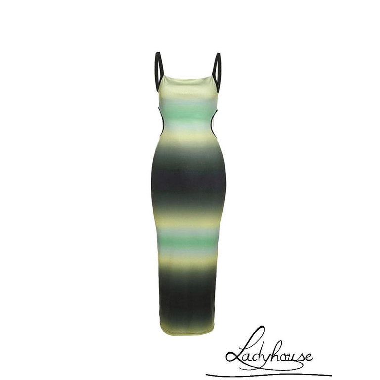 Đầm Midi Không Tay Hai Dây Chéo Lưng Màu Gradient Dành Cho Nữ