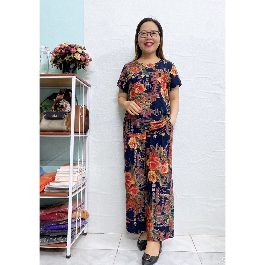 Bộ Lanh Nhung 3D Quần Dài Tay Cộc Trung Niên