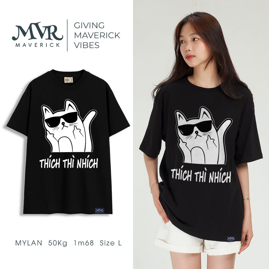 Áo thun nam phông nữ trắng tay lỡ thích thì nhích meo meo MVR size rộng tee Mỹ BB4096