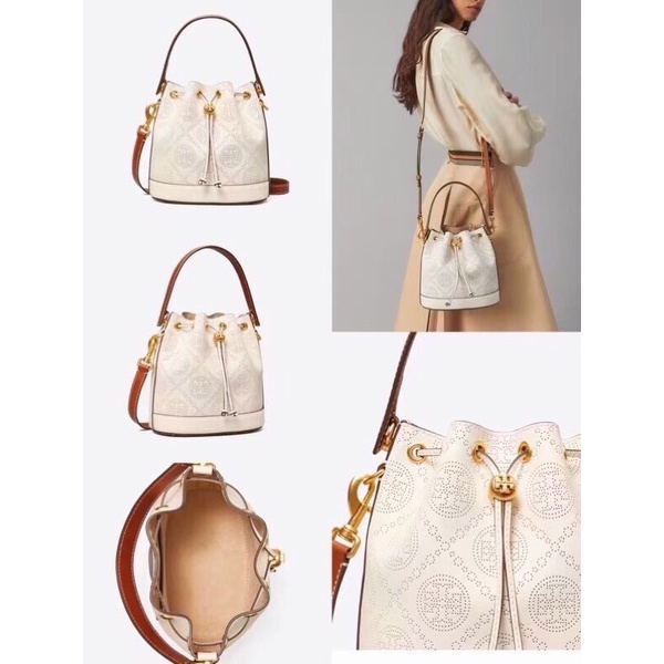 Túi Tory burch T MONOGRAM PERFORATED LEATHER BUCKET BAG❤code 80768❤️