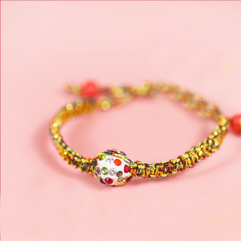 Vòng Tay Dây Vàng Đính Ngọc Nhân Tạo Rubic Dây Rút May Mắn Phong Thủy Handmade 149 Dễ Thương - Hazo