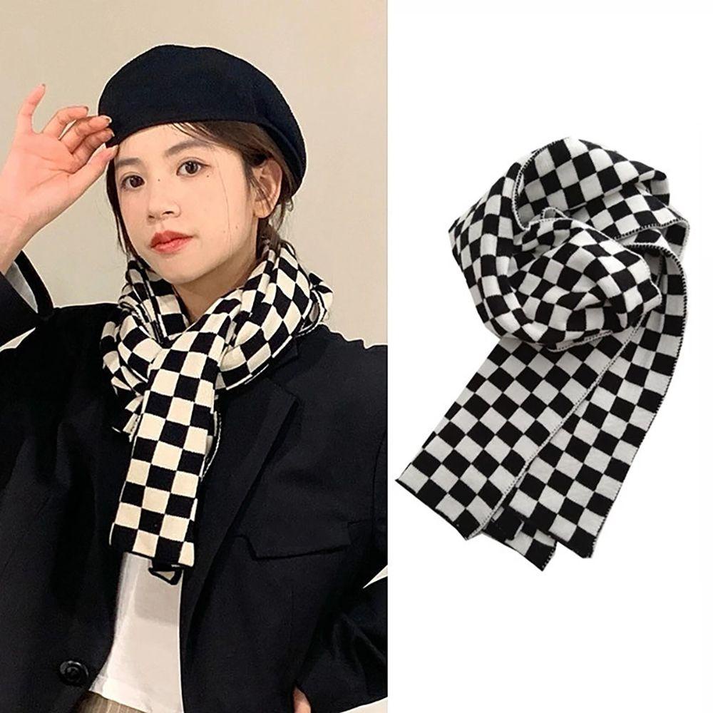 Khăn Choàng Cổ Họa Tiết Sọc Caro Phong Cách Retro Cho Nữ
