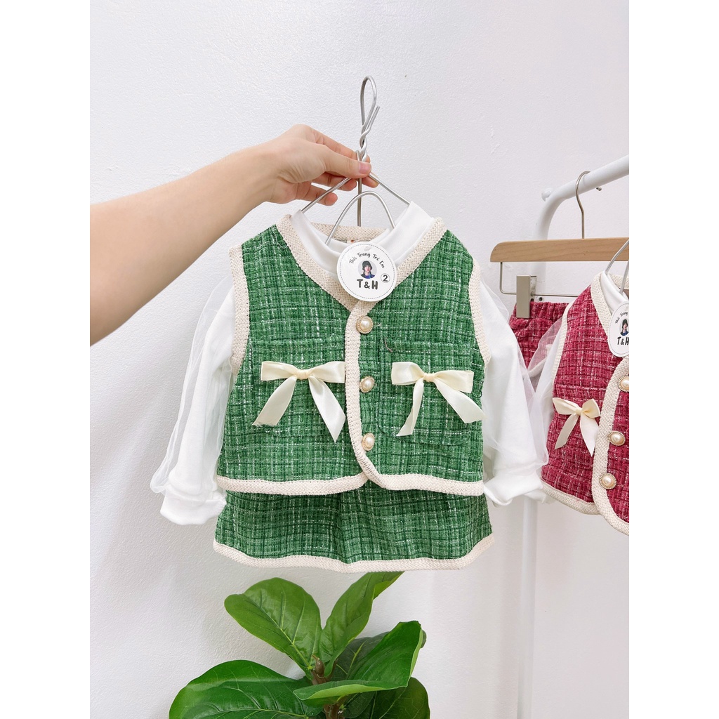 Set váy dạ tweed hàn quốc sang chảnh cho bé gái