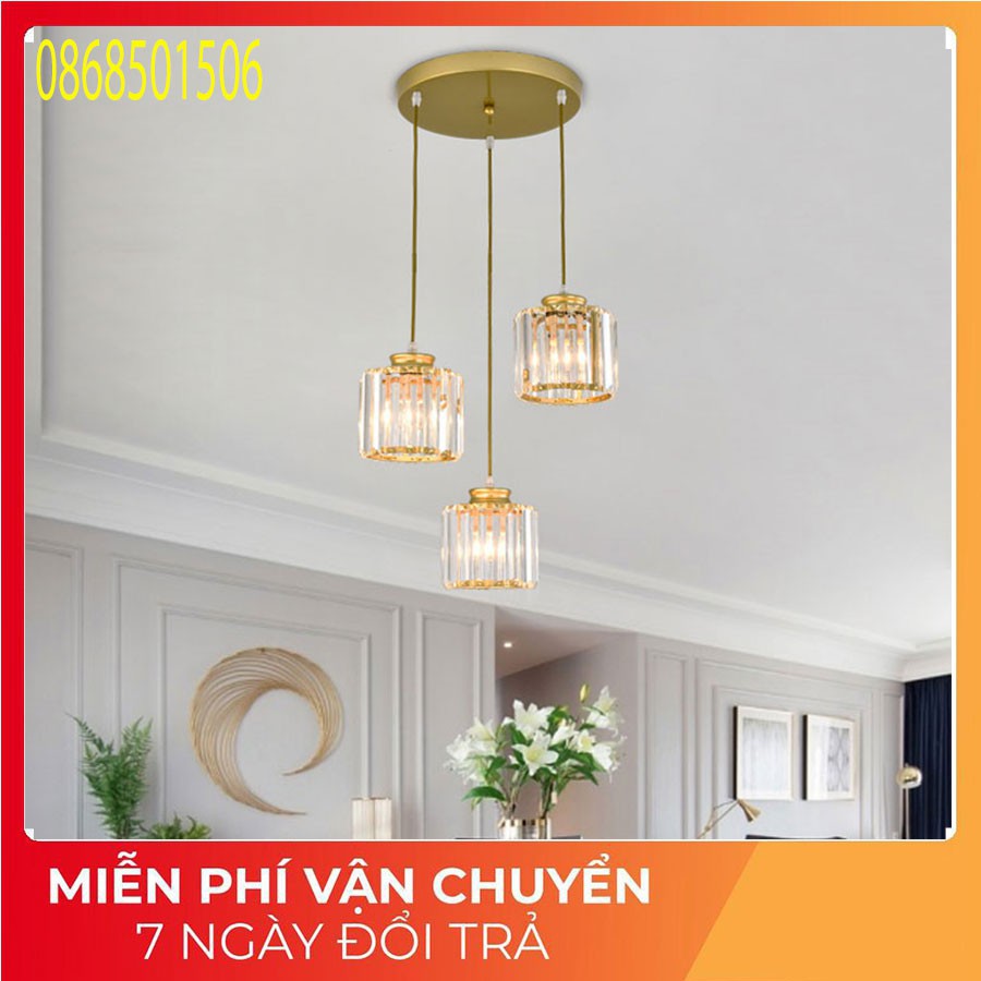 Đèn Thả Trần - Đèn Thả Bàn Ăn Pha Lê Gold G135 Trang Trí Hiện Đại - kèm bóng LED và đế ốp trần-bảo hành 1 năm