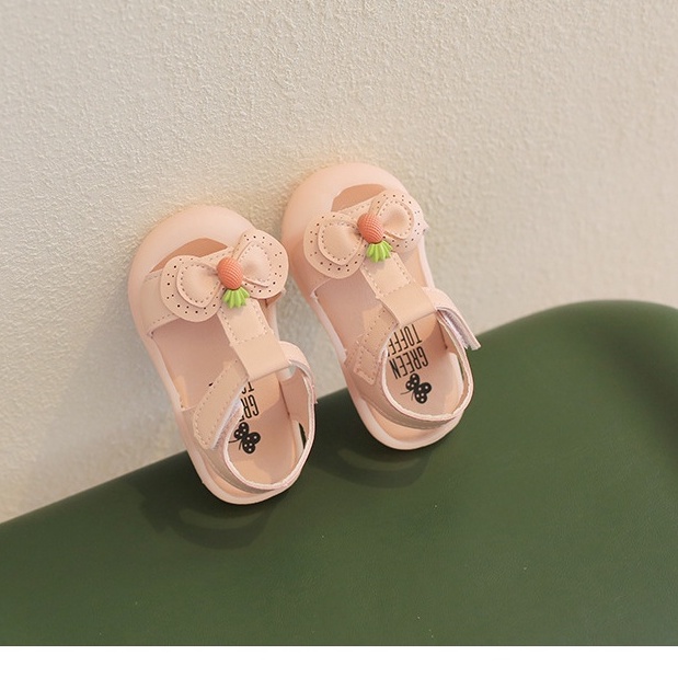 Siêu XINH_ Sandal nơ đính quả 2 màu siêu dễ thương cho bé gái size 15-19