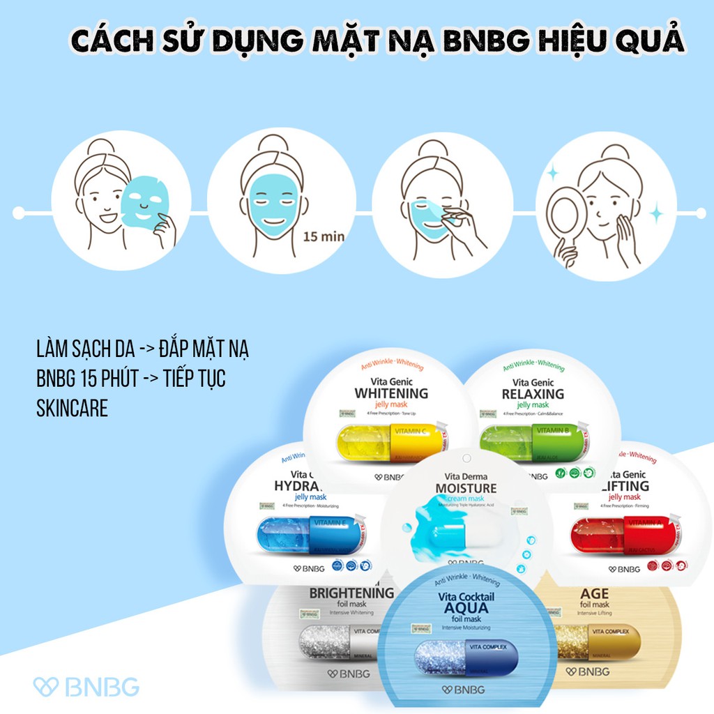 Combo 10 Mặt nạ dưỡng da BNBG Vita Cocktail Foil Mask 30ml X 10 ( AQUA, AGE, Brightening)