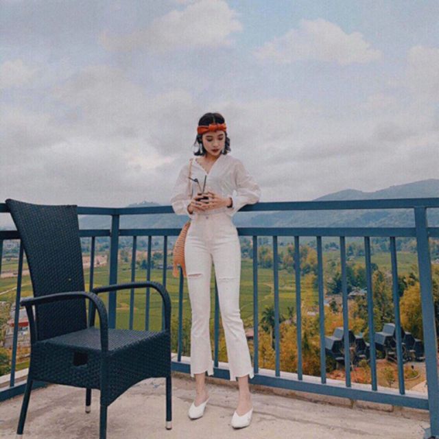 Quần Ống Loe Lưng Cao Trắng Đen | Quần Kaki Jeans Nữ Ống Loe Co Giãn Tốt