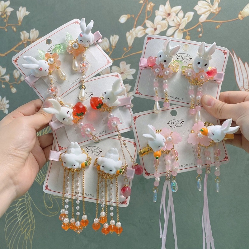 Set 1 Cặp Kẹp Tóc Gắn Hoa/Thỏ Dễ Thương Cho Bé