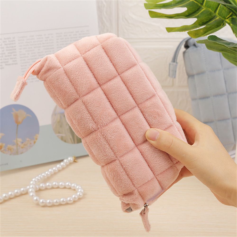 Túi đựng bút chì/mỹ phẩm bằng vải nhung lông có khóa kéo sức chứa lớn dễ thương