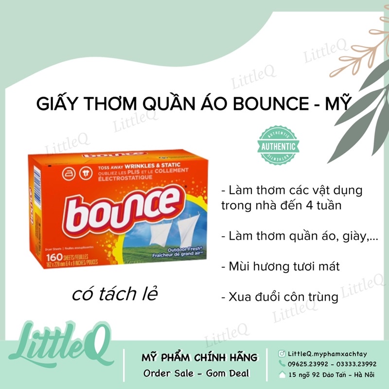 [Tách lẻ] Giấy thơm quần áo Bounce Mỹ mùi hương tươi mát, giữ mùi lâu thơm