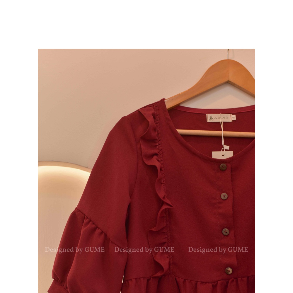 Đầm Bầu Công Sở - Váy Bầu GUME màu Đỏ kiểu dáng babydoll dây bèo 2 bên Tay Bồng Siêu Yêu size từ 40-100kg MB 51 ảnh thật