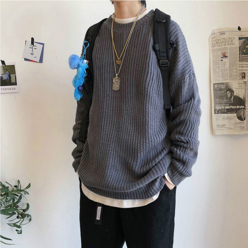 Áo Sweater nam dáng rộng thời trang cá tính dành cho áo dài tay round áo len simple korean style retro for men