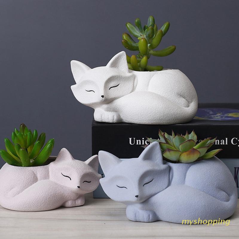 Khuôn Silicone Làm Chậu Cây Mọng Nước Hình Cáo Con DIY