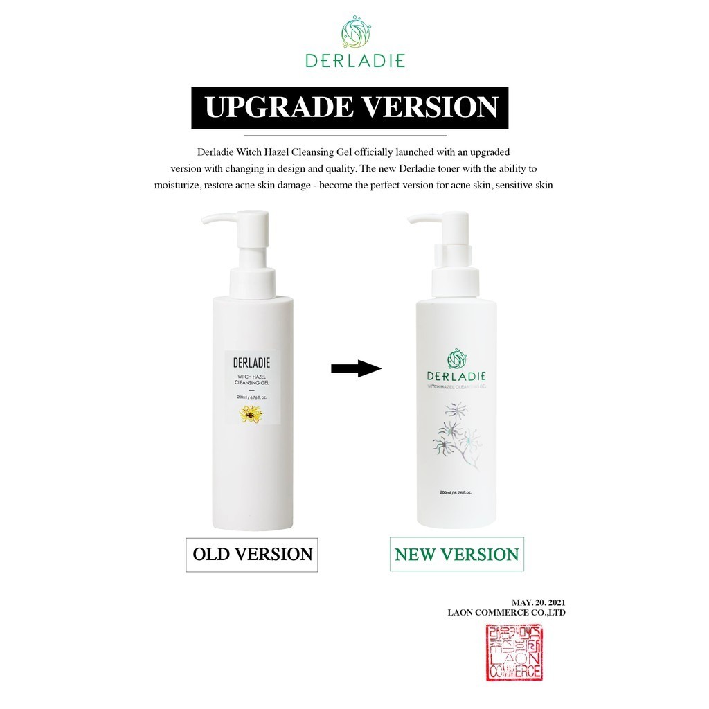 Sữa Rửa Mặt Derladie Cây Phỉ Làm Sạch, Ngừa Mụn Witch Hazel Cleansing Gel (Mới) 200ml